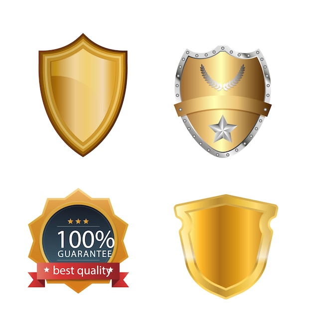 Sammlung von goldenen und silbernen Abzeichen und Etiketten in verschiedenen Formen