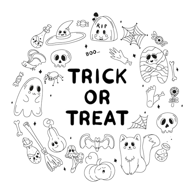 Sammlung von Halloween-Silhouetten-Symbolen und Zeichen-Satz von Elementen für Halloween-Doodles-Set
