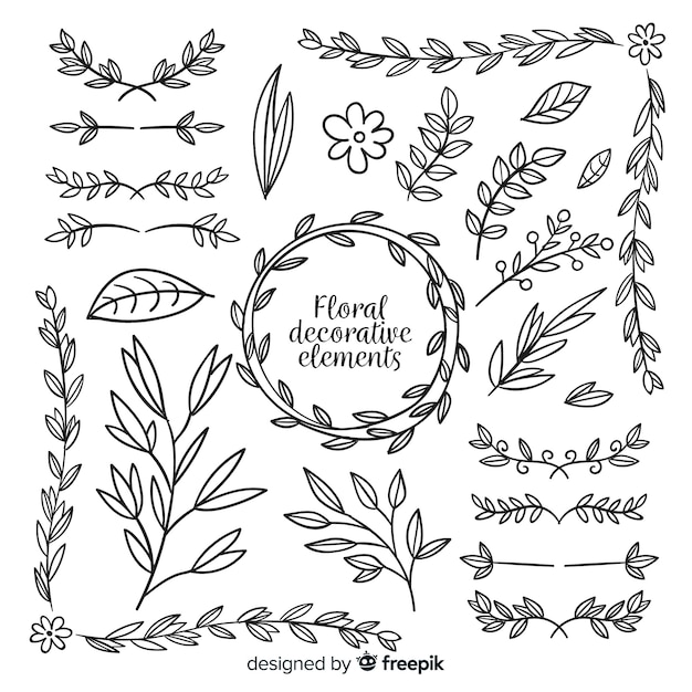 Sammlung von handgezeichneten Blumen-Dekorationselementen