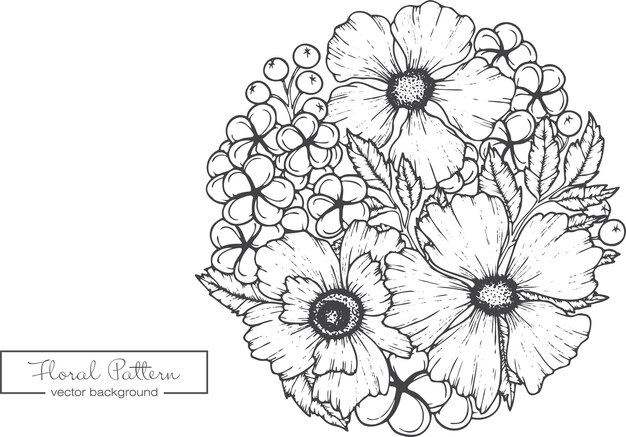 Vektor sammlung von handgezeichneten frühlingsblumen und -pflanzen monochrome vektorillustrationen im skizzenstil