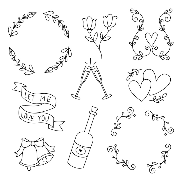 Sammlung von handgezeichneten Hochzeitsschmuckstücken