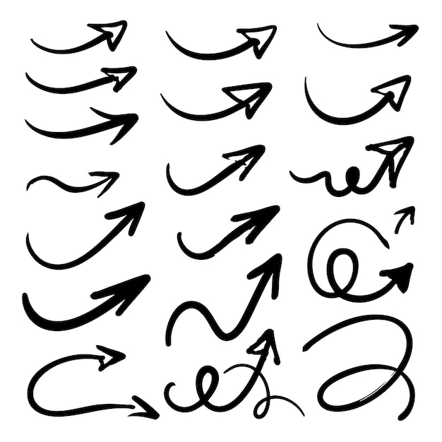 Sammlung von handgezeichneten Pfeilen im Doodle-Stil