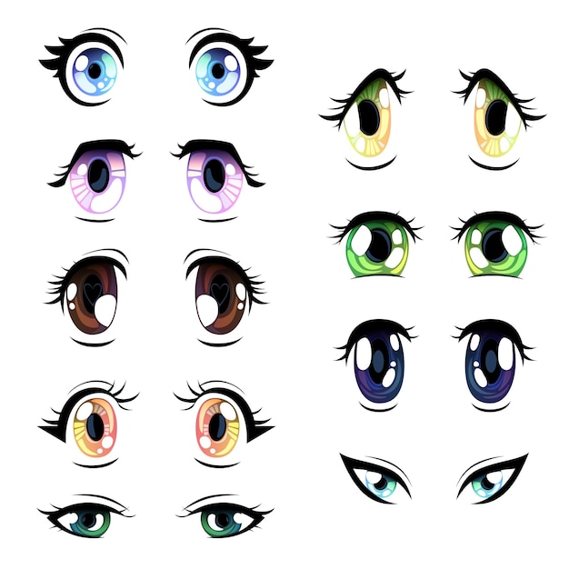 Sammlung von hellen Augen verschiedener Farben schöne Augen mit Lichtreflexionen Manga japanisch