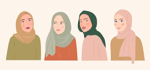 Sammlung von hijab-frauenporträt-cartoon-illustration