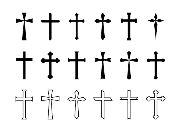 Sammlung von Ikonen im Christian Cross Flat Outline-Stil
