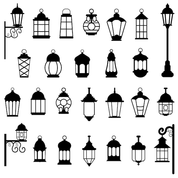 Sammlung von Illustrationen von Laternen-Silhouetten