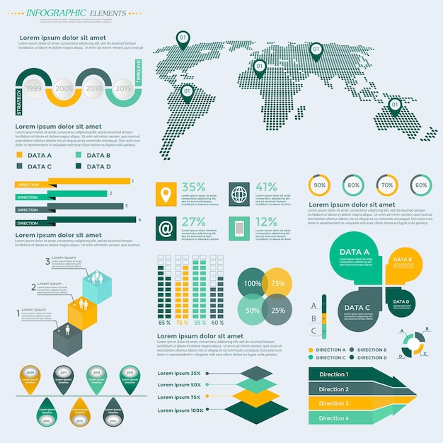 Sammlung von Infografik-Elementen - Business-Vektorillustration für Präsentation, Broschüre, Website, Blog, Workflow-Layout, Broschüre, Banner, Karte, Step-up-Optionen, Webdesign, Poster, Flyer, Zeitleiste.