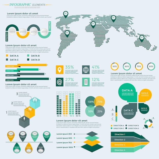 Sammlung von infografik-elementen - business-vektorillustration für präsentation, broschüre, website, blog, workflow-layout, broschüre, banner, karte, step-up-optionen, webdesign, poster, flyer, zeitleiste.