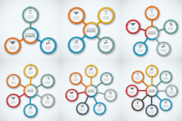 Sammlung von infografik-präsentationsfolien mit 3 4 5 6 7 und 8 optionen