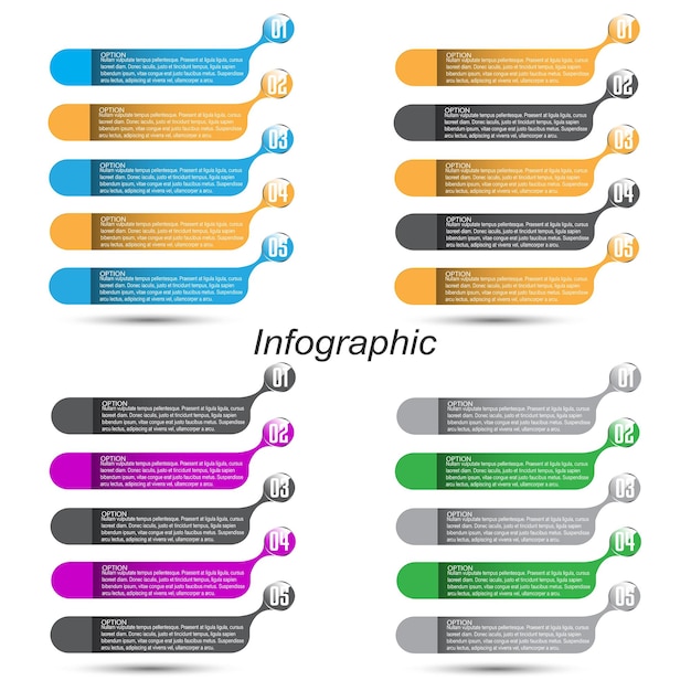 Sammlung von Infografiken mit Schritten und Optionen, Banner für Geschäftsdesign und Website-Vorlage