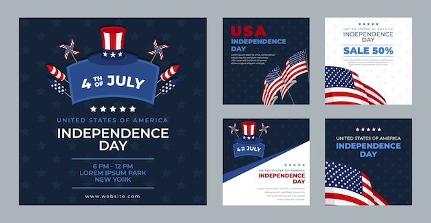 Sammlung von Instagram-Beiträgen für die amerikanische Feier zum 4. Juli