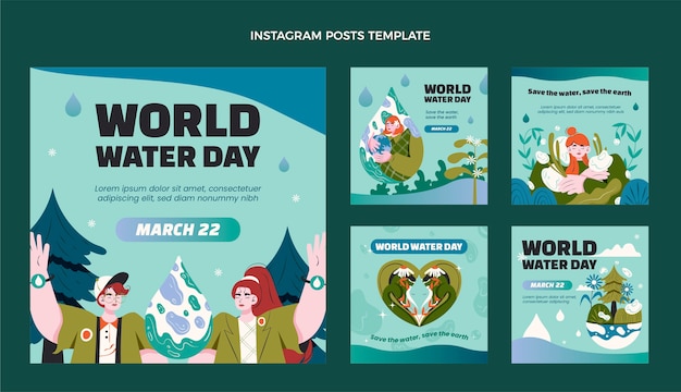 Sammlung von Instagram-Beiträgen zum flachen Weltwassertag