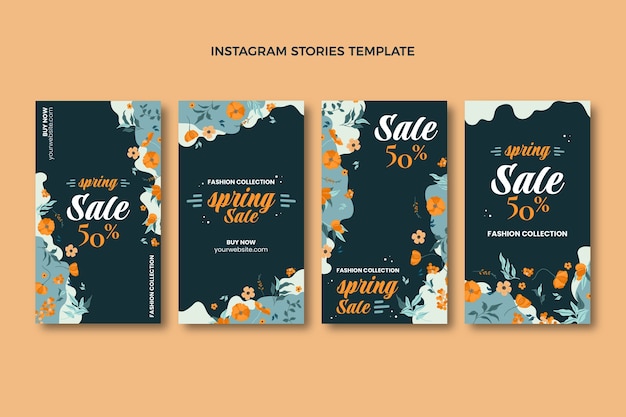 Vektor sammlung von instagram-geschichten mit flachem frühling