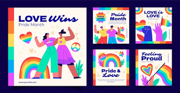 Vektor sammlung von instagram-posts für die feier des pride month