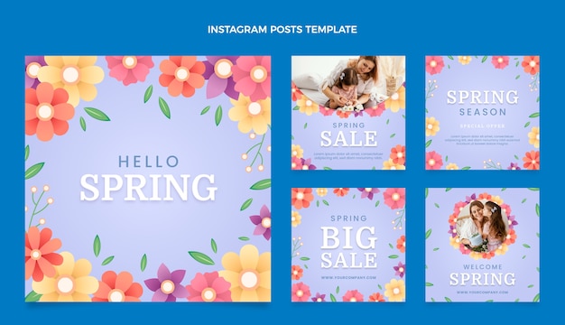 Vektor sammlung von instagram-posts mit farbverlauf im frühling