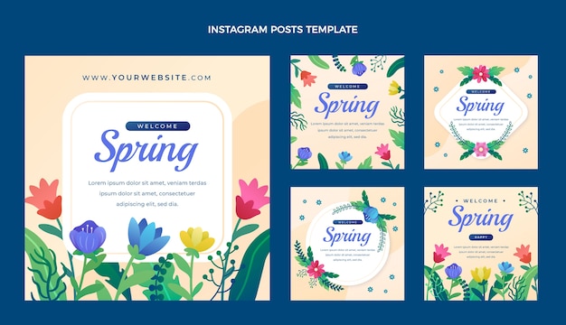 Vektor sammlung von instagram-posts mit farbverlauf im frühling