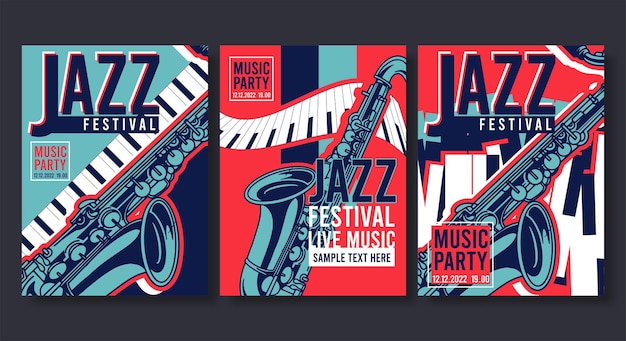 Vektor sammlung von jazzplakaten flyer-vorlagen im flachen design