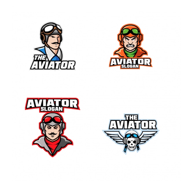 Sammlung von kapitän pilot flieger kopf charakter logo icon design cartoon