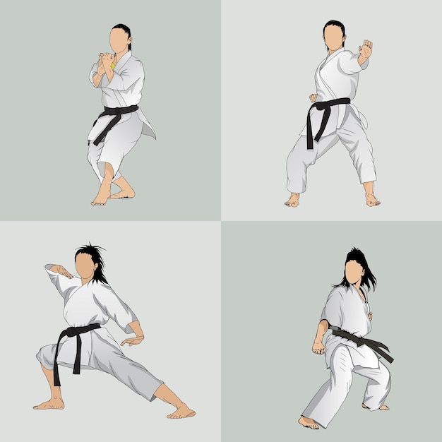 Sammlung von Karate-Mädchen in verschiedenen Kampfposen Vektorbild