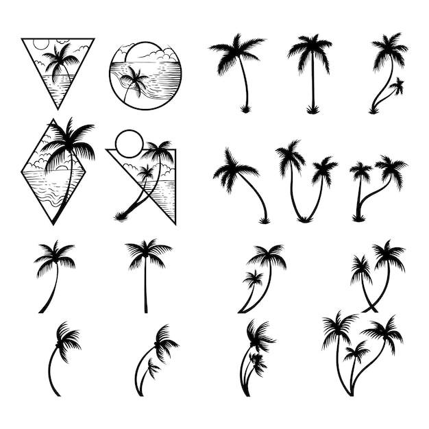 Sammlung von kokosnussbaum-silhouetten
