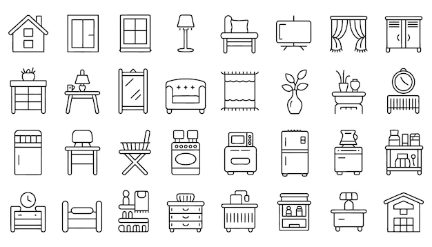 Sammlung von Line Art-Ikonen für Wohnmöbel