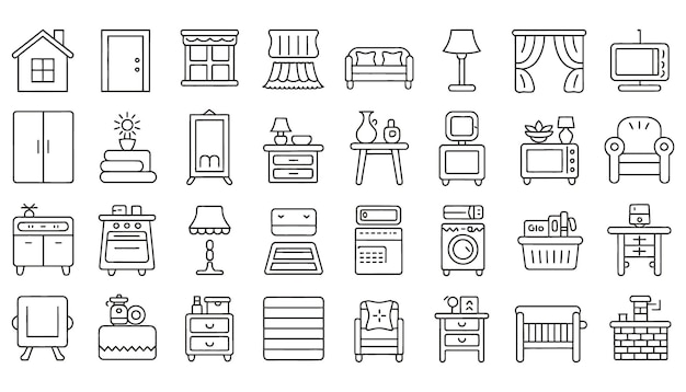 Sammlung von Line Art Möbel Ikonen für Innenräume und Dekorationen