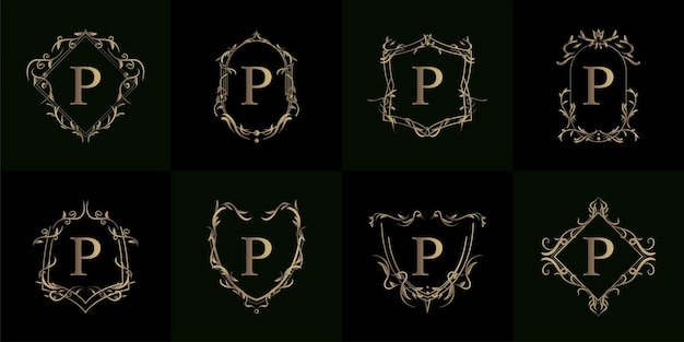 Sammlung von logo initial p mit luxus-ornamentrahmen