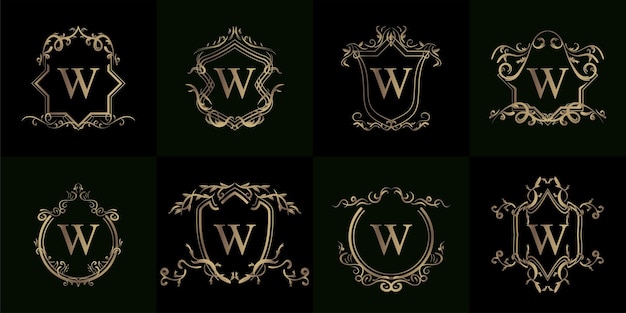 Sammlung von logo initial w mit luxusverzierung oder blumenrahmen
