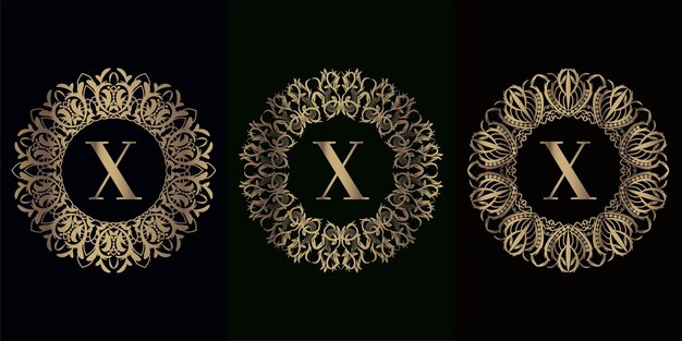 Sammlung von logo initial x mit luxus-mandala-ornamentrahmen