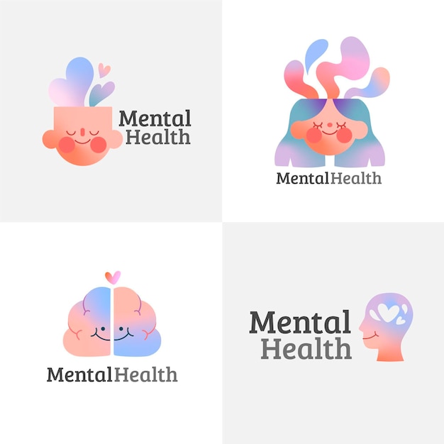 Vektor sammlung von logos für psychische gesundheit mit farbverlauf