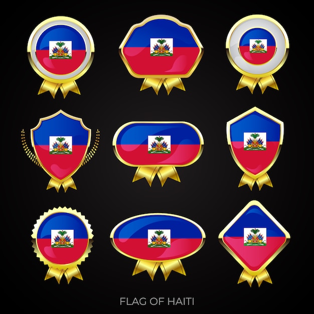 Sammlung von luxuriösen goldenen Flaggenabzeichen von Haiti