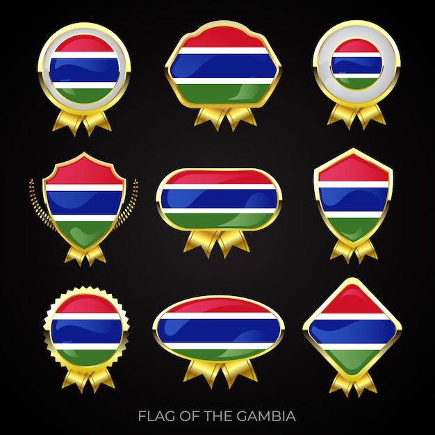 Sammlung von luxus-abzeichen mit goldener flagge aus gambia