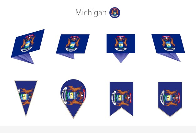 Sammlung von michigan-us-staatsflaggen acht versionen von michigan-vektorflaggen