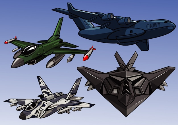 Sammlung von modernen Militärflugzeugen