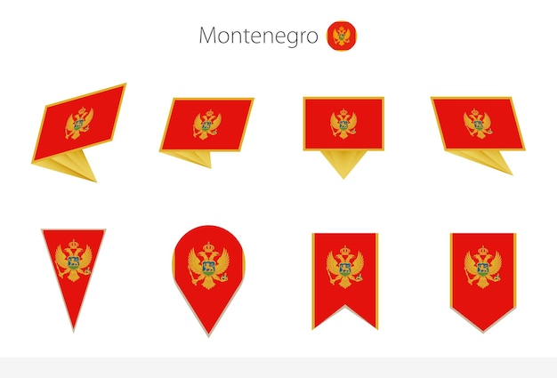 Vektor sammlung von montenegrinischen nationalflaggen acht versionen von montenegrinischen vektorflaggen