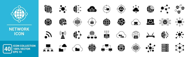 Vektor sammlung von netzwerk-geschäftsdaten internet-ikonen vektorvorlage bearbeitbar und maßstablich veränderbar eps 10