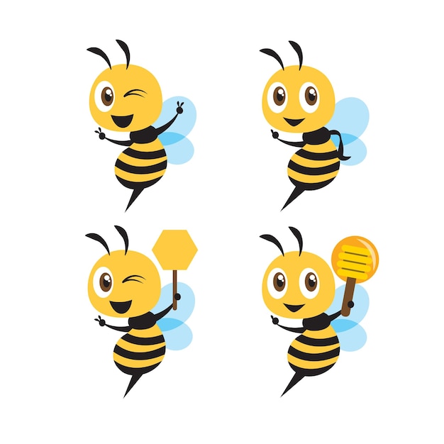 Sammlung von niedlichen Bienenfiguren im flachen Design mit verschiedenen Posen