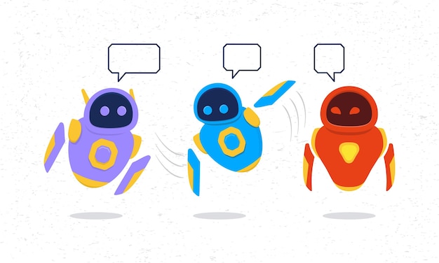 Sammlung von niedlichen robotern mit sprechblase für die kommunikation.