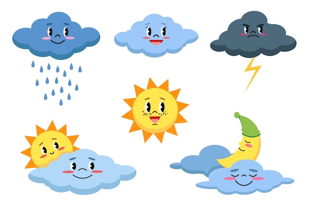 Sammlung von niedlichen Wetterelementen Clipart isoliert