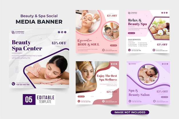 Sammlung von Plakatvorlagen für Spa-Business-Werbung für digitales Marketing Schönheitssalon-Werbebanner-Bundle für soziale Medien Spezieller Vorlagenvektor für Schönheitsbehandlungen mit blauen Farben