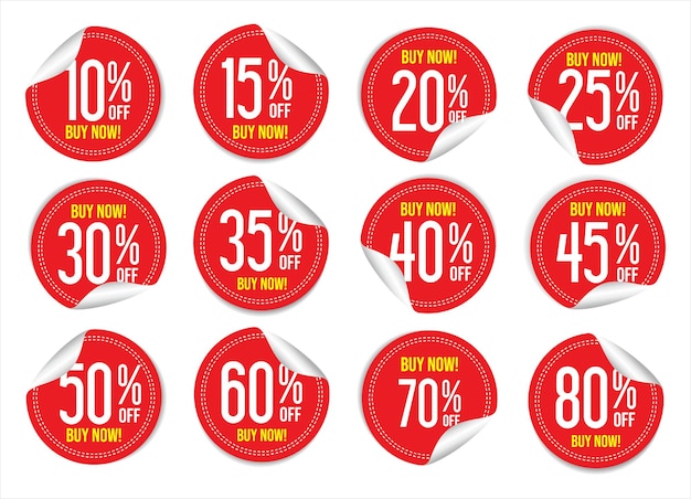 Sammlung von rabattaufklebern mit rotem preisschild, vektorgrafik