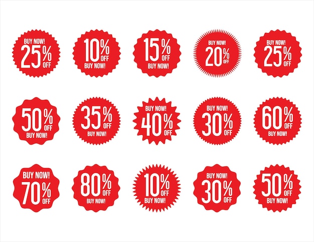 Sammlung von rabattaufklebern mit rotem preisschild, vektorgrafik