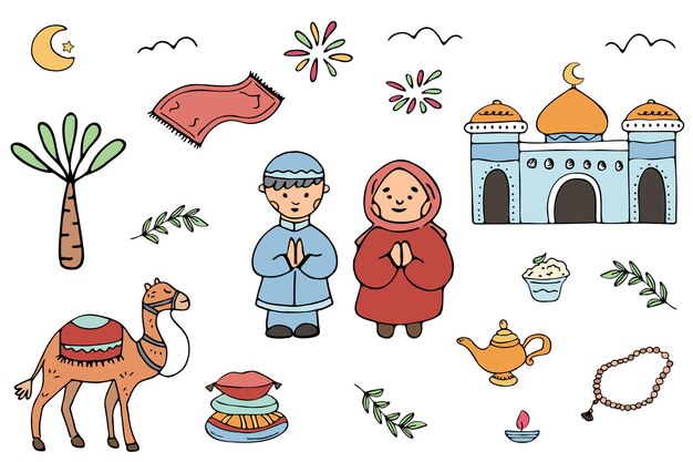 Sammlung von ramadan-illustrationen glücklicher muslim ramadan eid mubarak