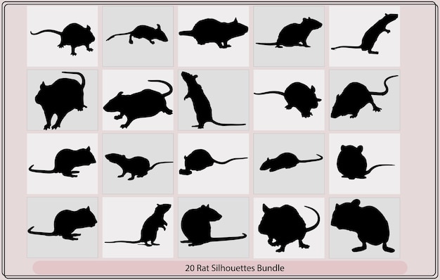 Vektor sammlung von ratten und mäusenvektorsilhouettestehende rattensilhouettedie schwarze silhouette einer ratte oder