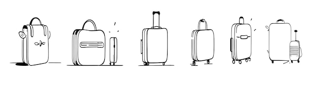 Sammlung von Reisetaschen Eine Reihe von Koffern und Taschen Schwarz-weiße Vektorillustration