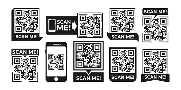 Sammlung von Scan-Qr-Barcodes, die auf weißem Hintergrund isoliert sind.Scan-Barcode-Produkt im flachen Design