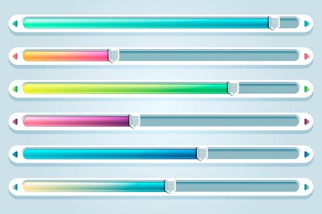 Sammlung von schiebereglern für die benutzeroberfläche mit farbverlauf