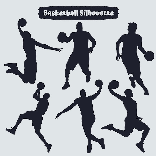 Sammlung von schwarzen basketballspieler-silhouetten