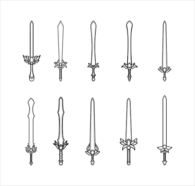 Vektor sammlung von schwert strichzeichnungen vektor weißen hintergrund