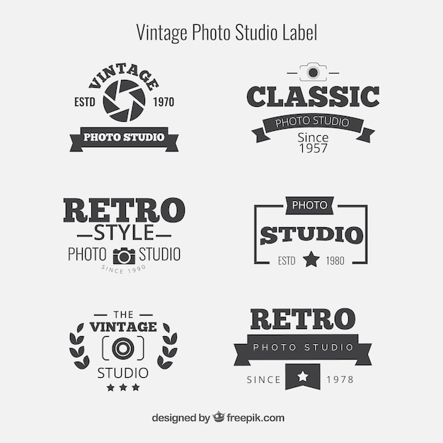 Sammlung von sechs retro-logos für die fotografie